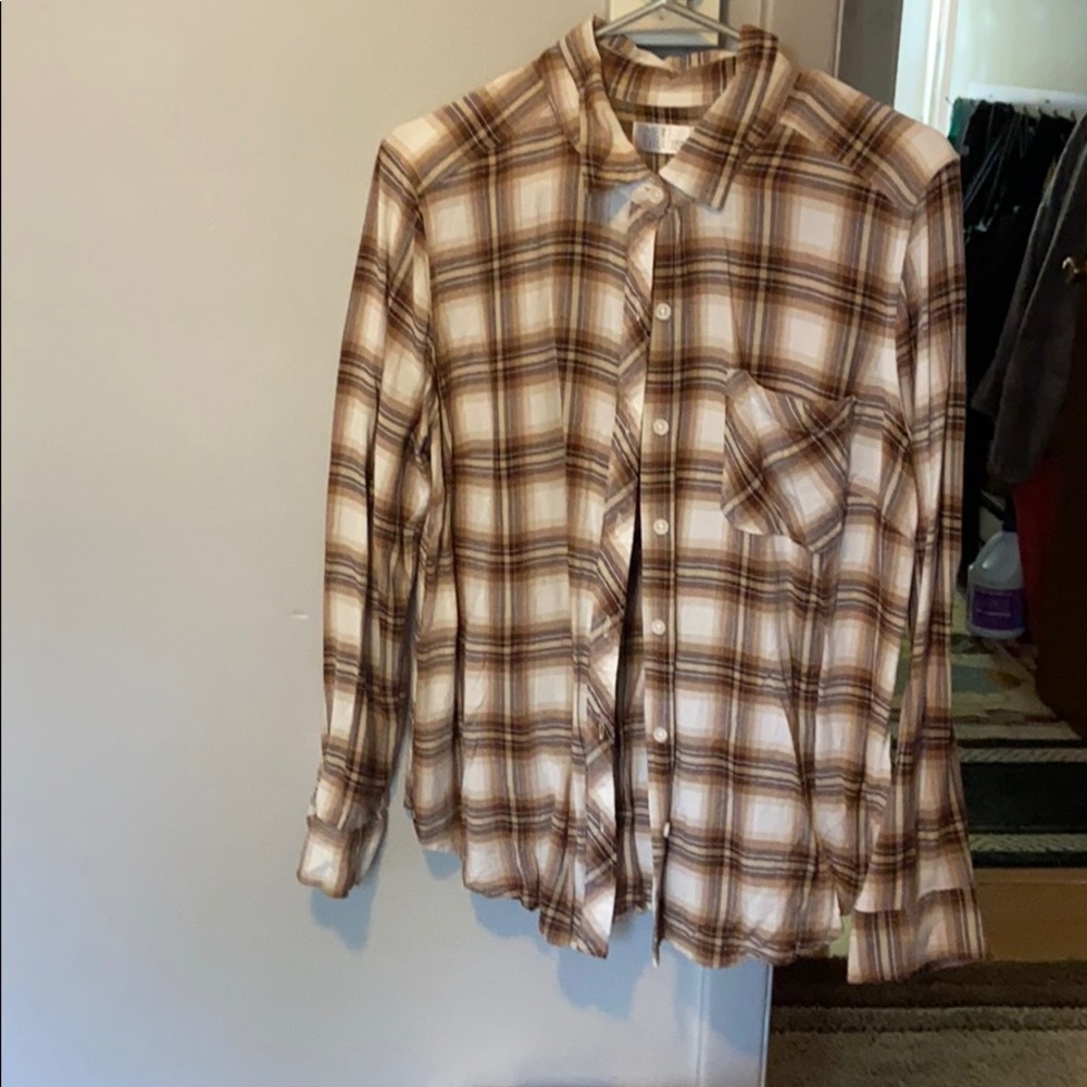 Brown, tan and white flannel/Paid Long Sleeve